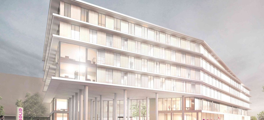 Erdwärme-Wärmepumpen sollen die neue enercity-Unternehmenszentrale in Hannover versorgen. (Grafik: haascookzemmrich STUDIO2050)