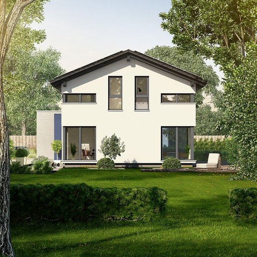 Das Fertighaus von OKAL in Werder hat übereck angeordnete Fenster, die besondere Sichtachsen in den Garten erlauben. (Foto: OKAL Haus GmbH) Das Fertighaus von OKAL in Werder hat übereck angeordnete Fenster, die besondere Sichtachsen in den Garten erlauben. (Foto: OKAL Haus GmbH)