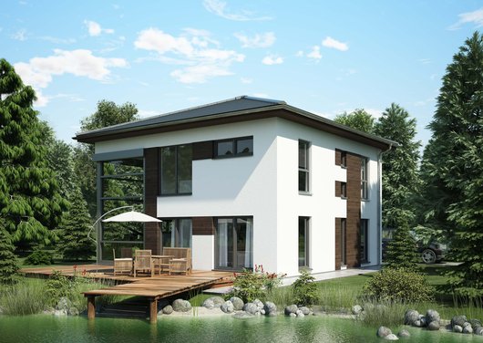 Außenansicht des OKAL Musterhauses in Ingolstadt nach KfW-Effizienzhaus 55 Standard. (Foto: OKAL Haus GmbH)
