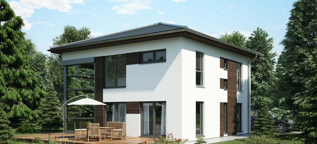 Außenansicht des OKAL Musterhauses in Ingolstadt nach KfW-Effizienzhaus 55 Standard. (Foto: OKAL Haus GmbH)