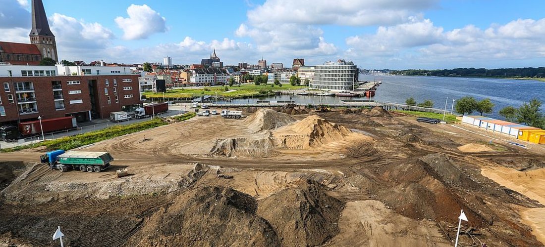 Bau der 180 neuen WIRO-Wohnungen auf der Holzhalbinsel in Rostock. (Foto: Jens Scholz)