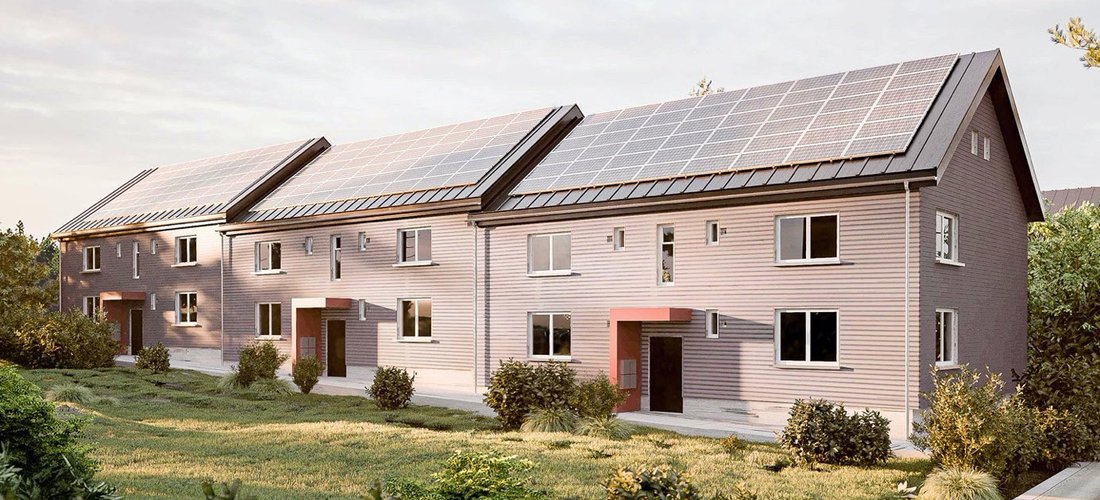 Eine Wärmepumpe mit zwei Wärmespeichern versorgt die drei Gebäude des Wohnblocks in Hameln mit Heiz- und Warmwasser. (Grafik: ecoworks)
