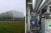 Wärmepumpe (rechts) im Berliner ZINEG-Gewächshaus (links) (Fotos: ZINEG.NET / Humboldt-Universität zu Berlin)